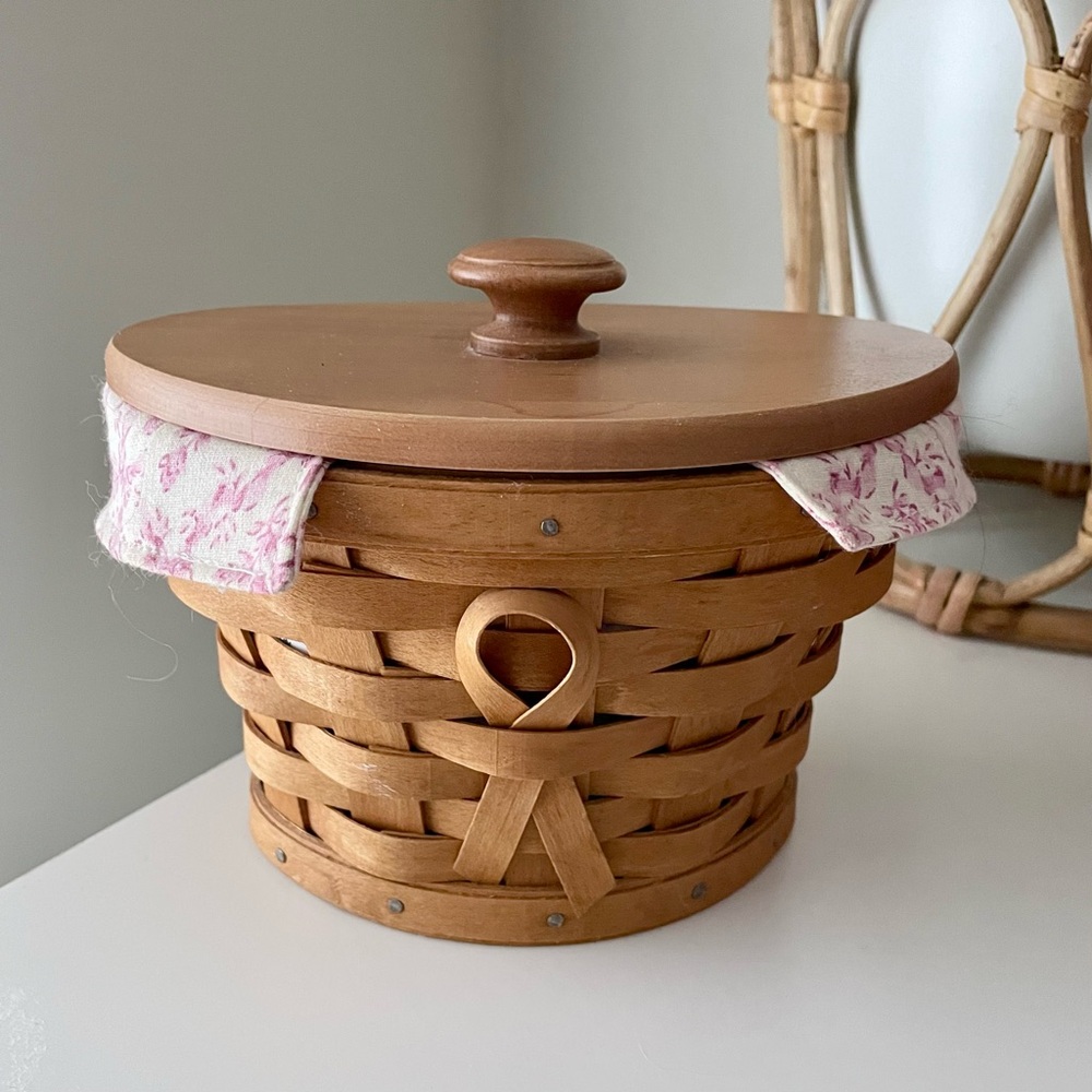 Longaberger Wooden Basket Pink floral American Cancer Society